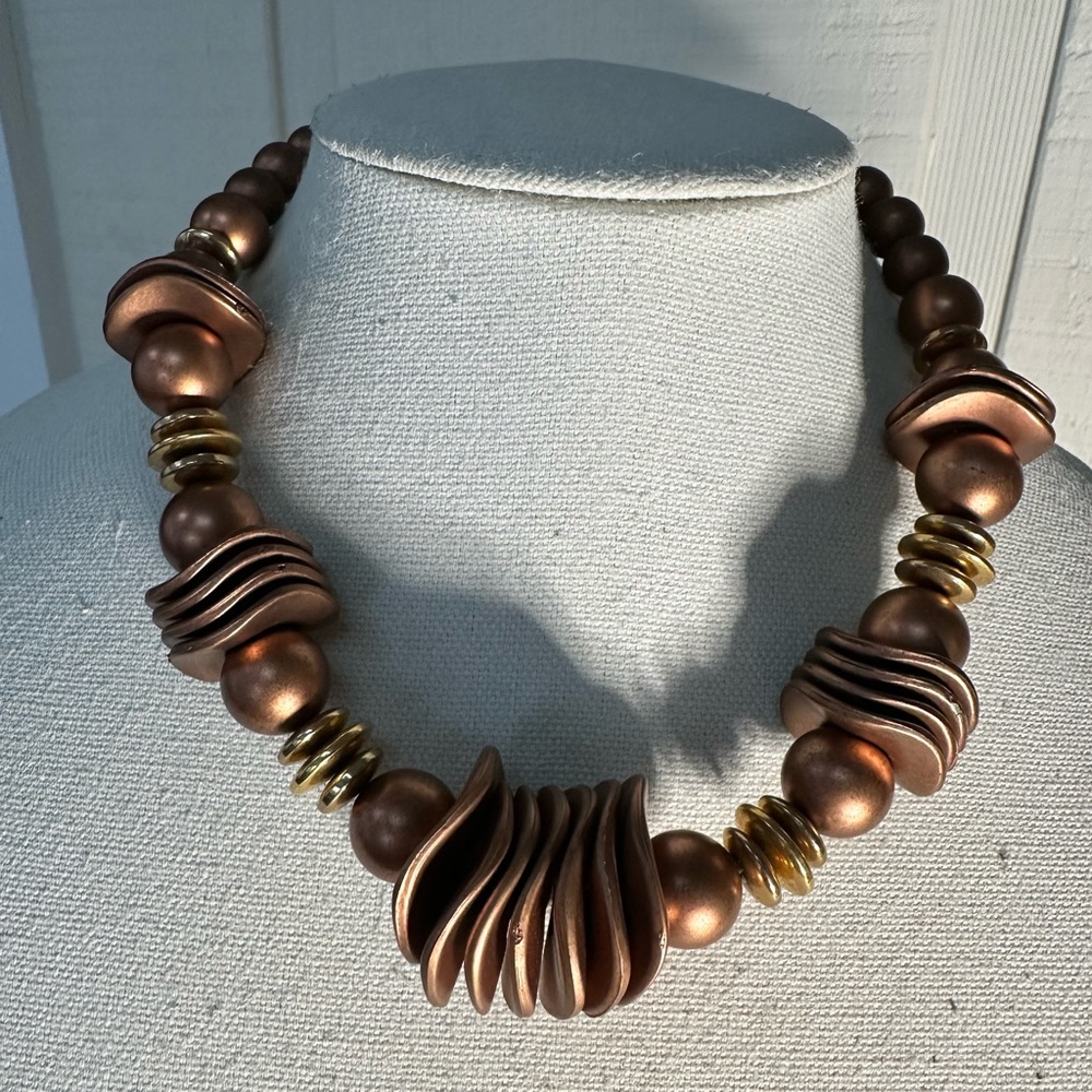 Futuristic Copper Colored Bead Statement Necklace - image 1
